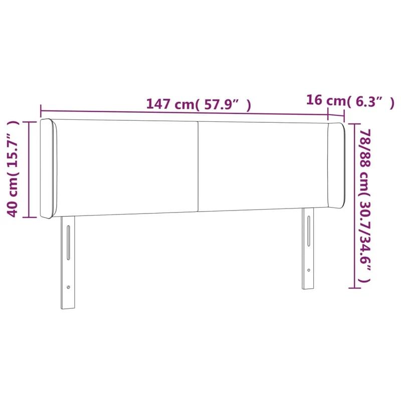 Tête de lit accessoire couchage chambre à coucher meuble avec rebord latéral 147 x 16 x 78/88 cm tissu velours gris foncé TDL0205011