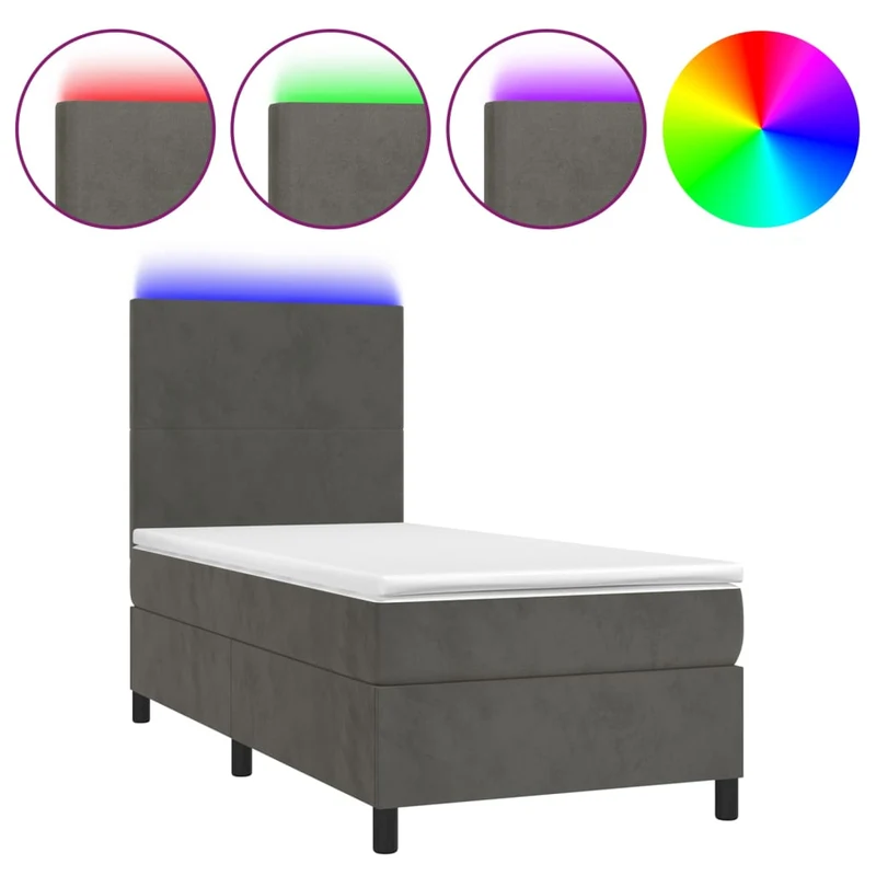 Cadre de lit LED avec sommier tête de lit matelas 80x200cm tissu velours gris foncé TDL0208276