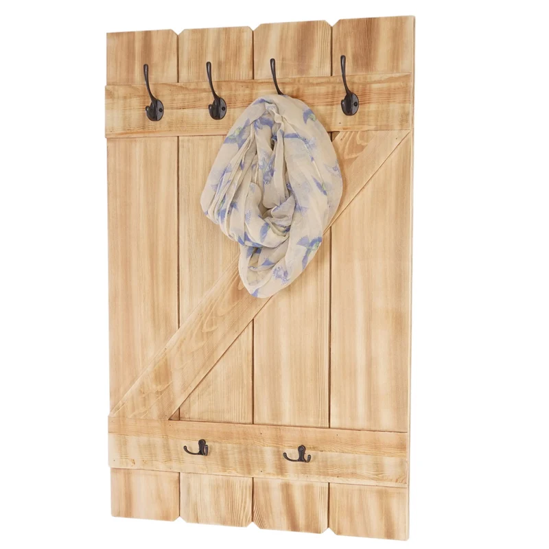 Porte-manteau mural panneau avec 6 crochets 91x60cm bois de pin 04_0001010