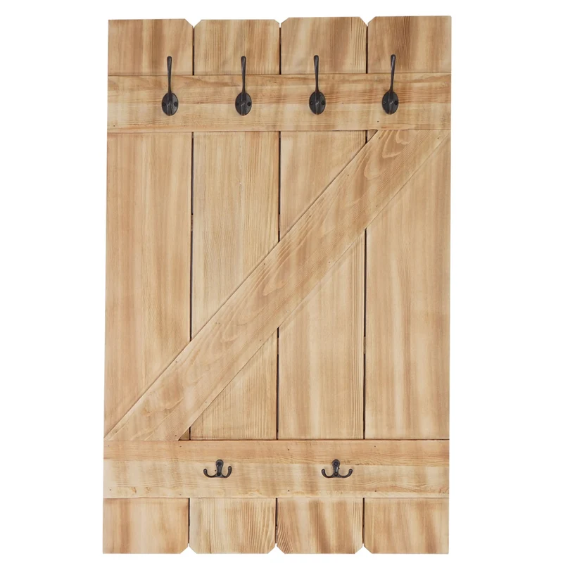 Porte-manteau mural panneau avec 6 crochets 91x60cm bois de pin 04_0001010