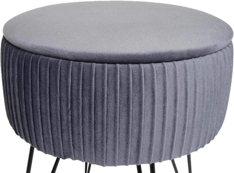 Tabouret avec compartiment de rangement Ø 33cm aspect velours gris clair cadre noir TABO04013
