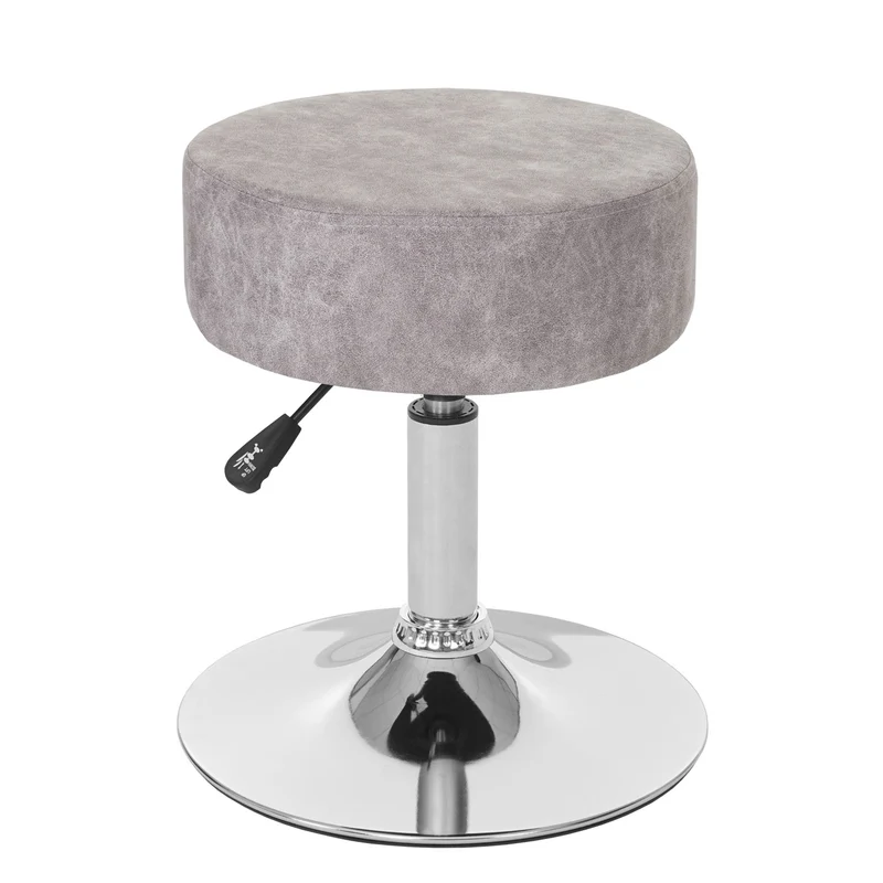 Tabouret de maquillage coiffeuse réglable en hauteur Ø 35cm faux suède gris vintage 04_0005329