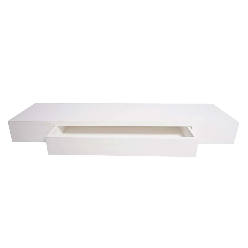Tablette murale étagère avec tiroir en bois massif 8x80x25cm blanc 04_0005181