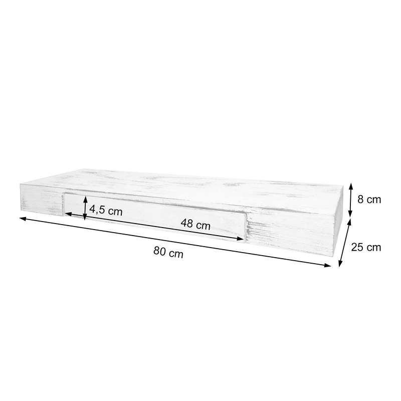 Tablette murale étagère avec tiroir en bois massif 8x80x25cm blanc 04_0005181