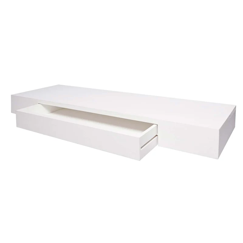 Tablette murale étagère avec tiroir en bois massif 8x80x25cm blanc 04_0005181