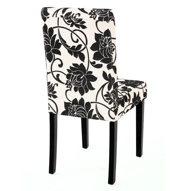 Lot de 6 chaises de salle à manger en tissu imprimé blanc&noir pieds foncés CDS04222