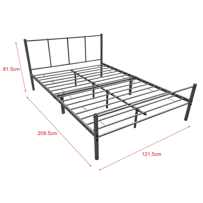 Lit double en métal avec lattes métalliques matelas mousse en acier laqué polyester 120x200 cm gris foncé Mat 03_0004893