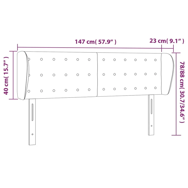 Tête de lit accessoire couchage chambre à coucher meuble capitonné avec rebord latéral 147 x 23 x 78/88 cm tissu velours gris clair TDL0205237