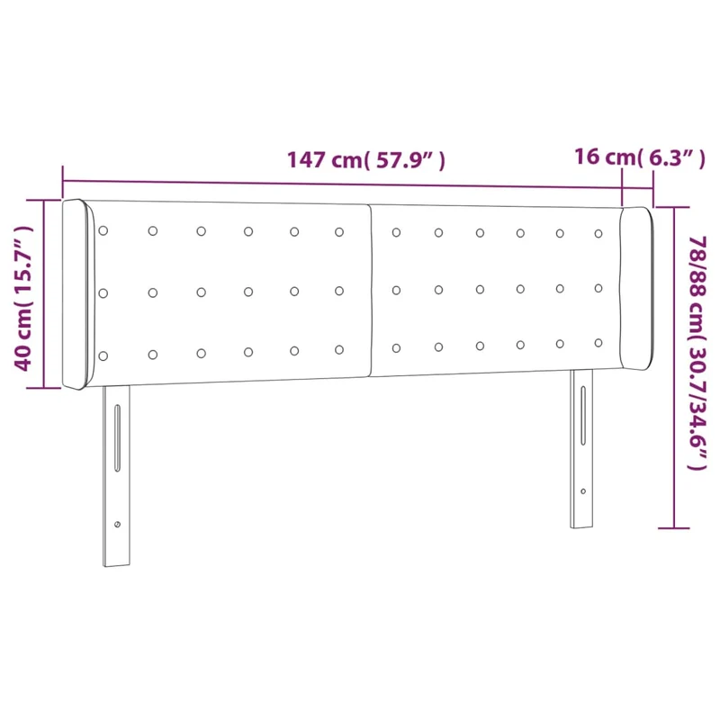 Tête de lit accessoire couchage chambre à coucher meuble capitonné avec rebord latéral 147 x 16 x 78/88 cm tissu velours gris clair TDL0205255