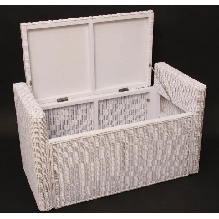 Banc banquette / coffre de rangement en rotin blanc BAN04018