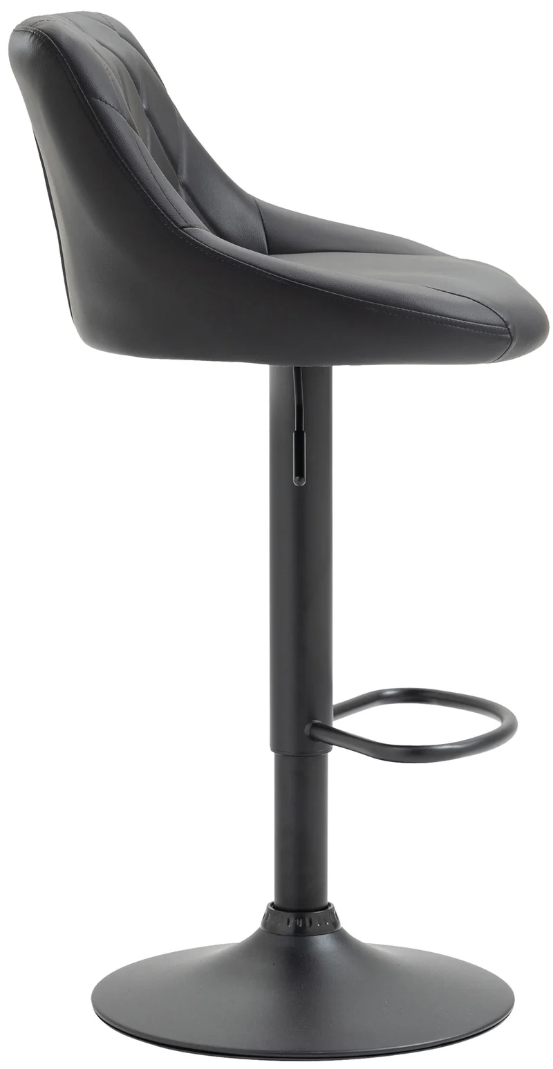 Tabouret de bar en synthétique noir pivotant avec repose-pieds métal noir coutures décoratives TDB10587