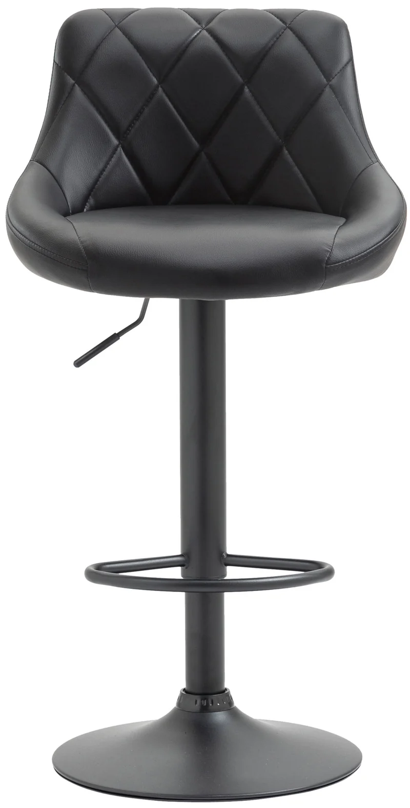 Tabouret de bar en synthétique noir pivotant avec repose-pieds métal noir coutures décoratives TDB10587