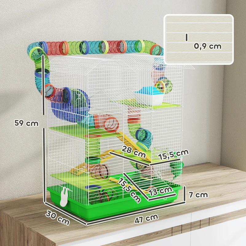 Cage pour hamsters souris rongeurs équipée grande porte 47 x 30 x 59 cm 2 étages espace de jeu moderne en métal vert 21_0007908