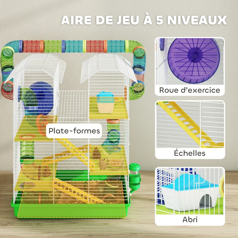 Cage pour hamsters souris rongeurs équipée grande porte 47 x 30 x 59 cm 2 étages espace de jeu moderne en métal vert 21_0007908