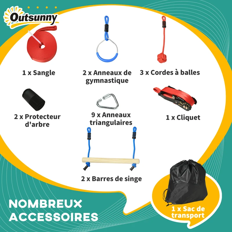 Parcours d'obstacles ninja pour enfants 1000 x 40 x 100 cm améliore équilibre coordination scandinave en polyester bleu 21_0000372