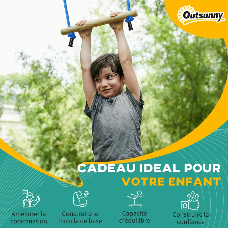 Parcours d'obstacles ninja pour enfants 1000 x 40 x 100 cm améliore équilibre coordination scandinave en polyester bleu 21_0000372