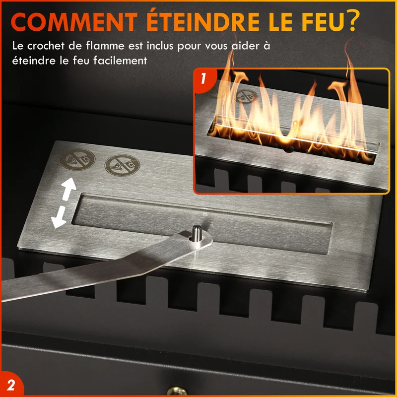 Cheminée bioéthanol sur pied 45 x 28 x 54 cm chauffe 20-25 m² sans fumée ambiance cosy rustique design en acier noir 21_0001133