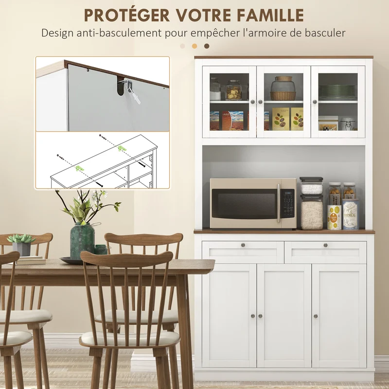 Armoire de cuisine rangement 100 x 40 x 180 cm 2 tiroirs étagères réglables moderne épuré salon entrée en MDF blanc 21_0003218