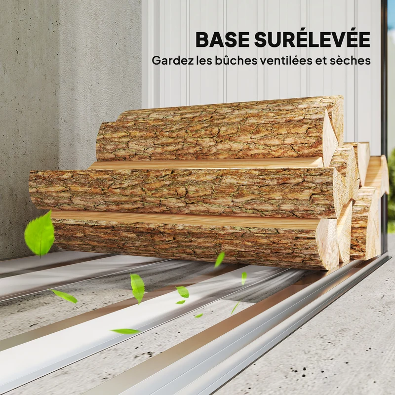 Abri-bûches couvert jardin 150 x 66,5 x 150 cm plancher surélevé toit incliné industriel en acier galvanisé gris foncé 21_0005580