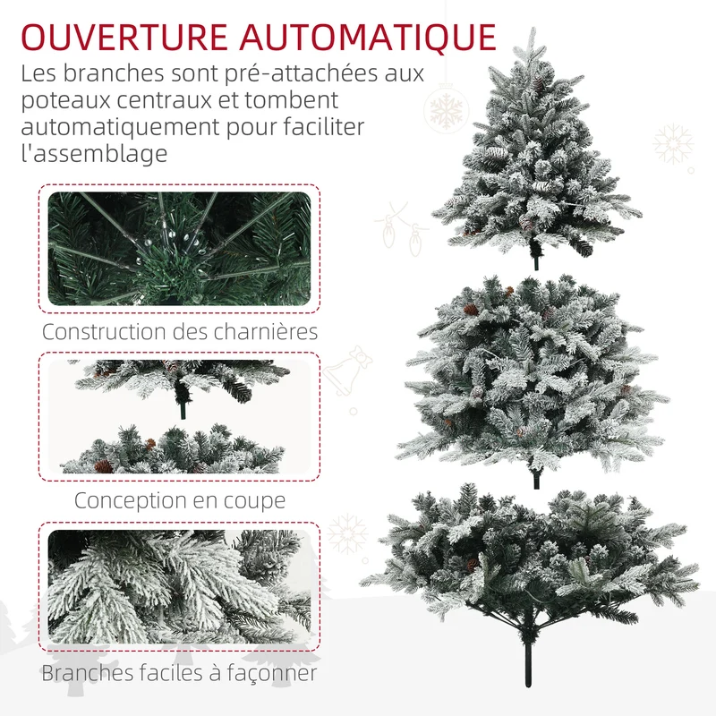 Sapin de noël artificiel 116 x 116 x 180 cm led blanc chaud socle sûr moderne salon salle à manger en plastique vert 21_0001377