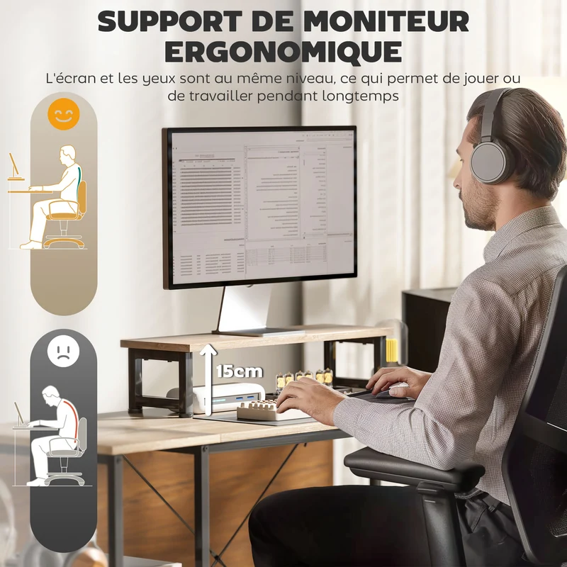 Bureau d'angle compact réversible 168 x 120 x 90 cm support écran style industriel en panneau de particules bois naturel 21_0006136