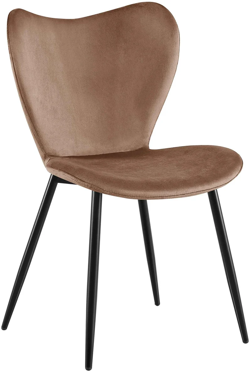 Chaise de salle à manger x1 dossier forme arrondie en papillon en velours marron cadre à quatre pieds en métal noir 10_0007519