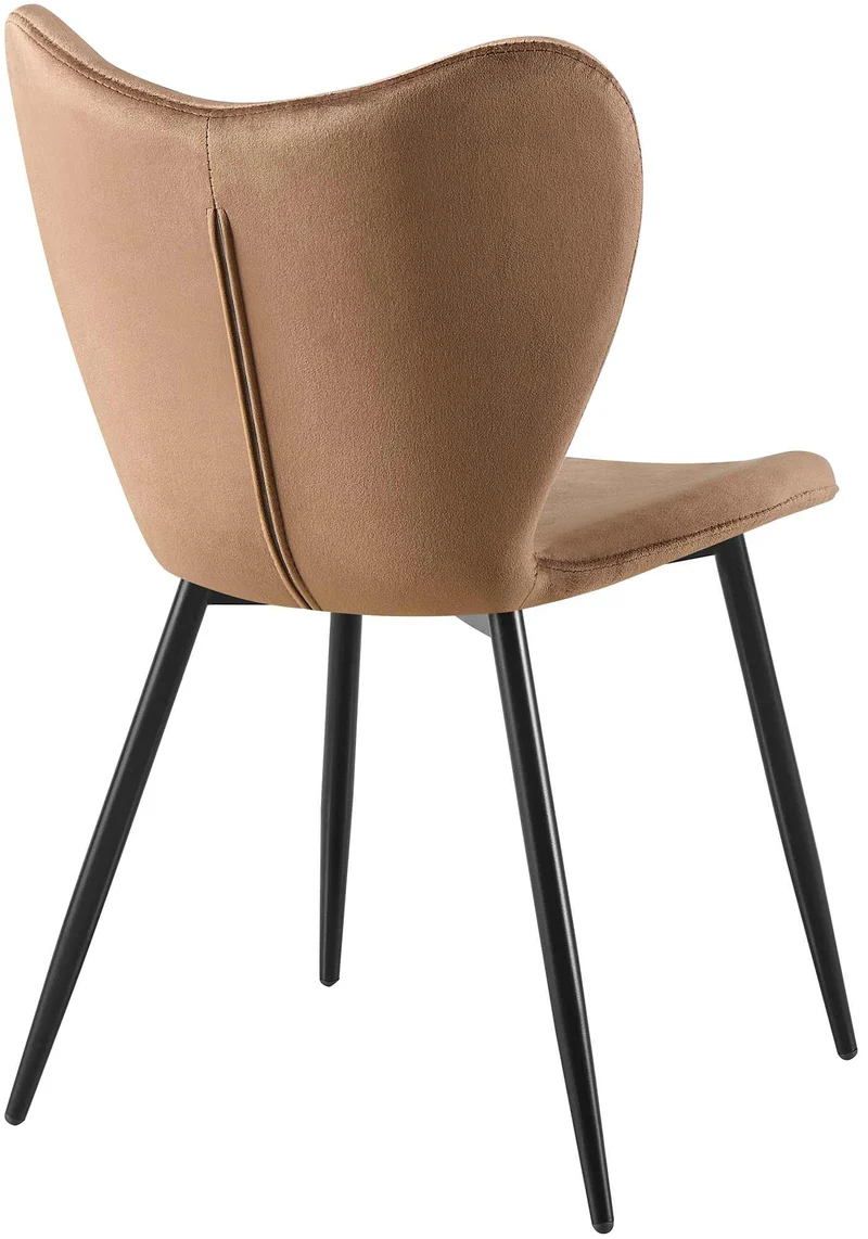 Chaise de salle à manger x1 dossier forme arrondie en papillon en velours marron cadre à quatre pieds en métal noir 10_0007519