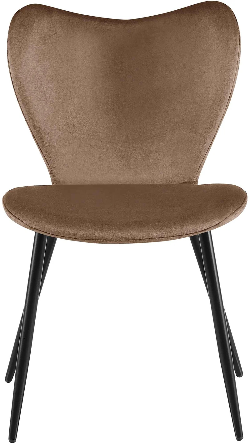 Chaise de salle à manger x1 dossier forme arrondie en papillon en velours marron cadre à quatre pieds en métal noir 10_0007519