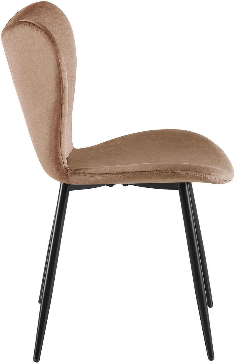 Chaise de salle à manger x1 dossier forme arrondie en papillon en velours marron cadre à quatre pieds en métal noir 10_0007519