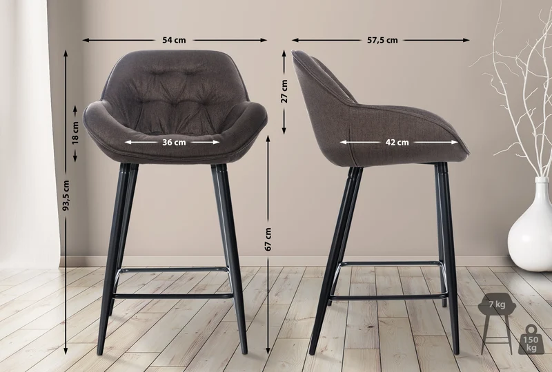 Lot de 2 tabourets de bar moderne en velours marron assise enveloppante capitonnée pieds métal noir 10_0006079