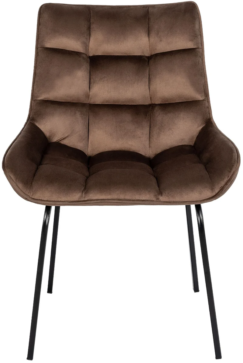 Lot de 2 chaises de salle à manger en velours marron généreusement rembourrée piètement en métal noir 10_0007681