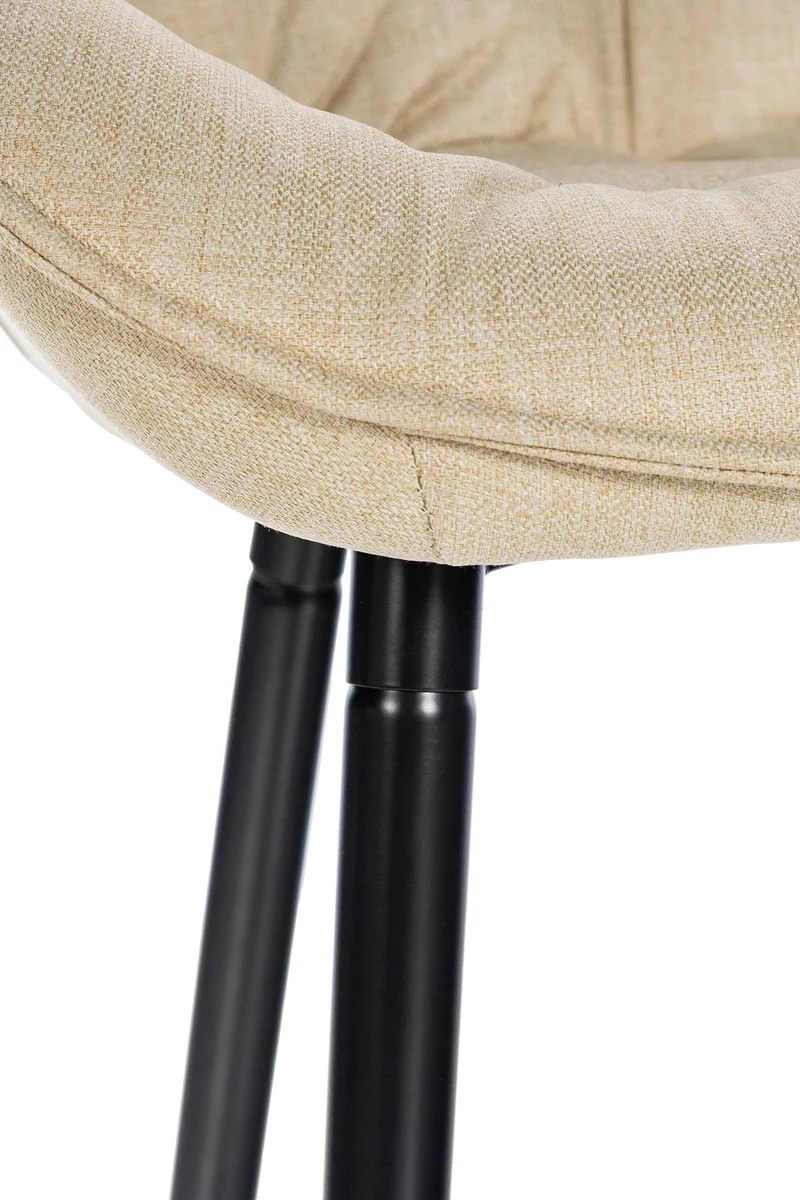 Lot de 2 tabourets de bar chaises hautes assise effet capitonnée en tissu crème et métal noir 10_0004167