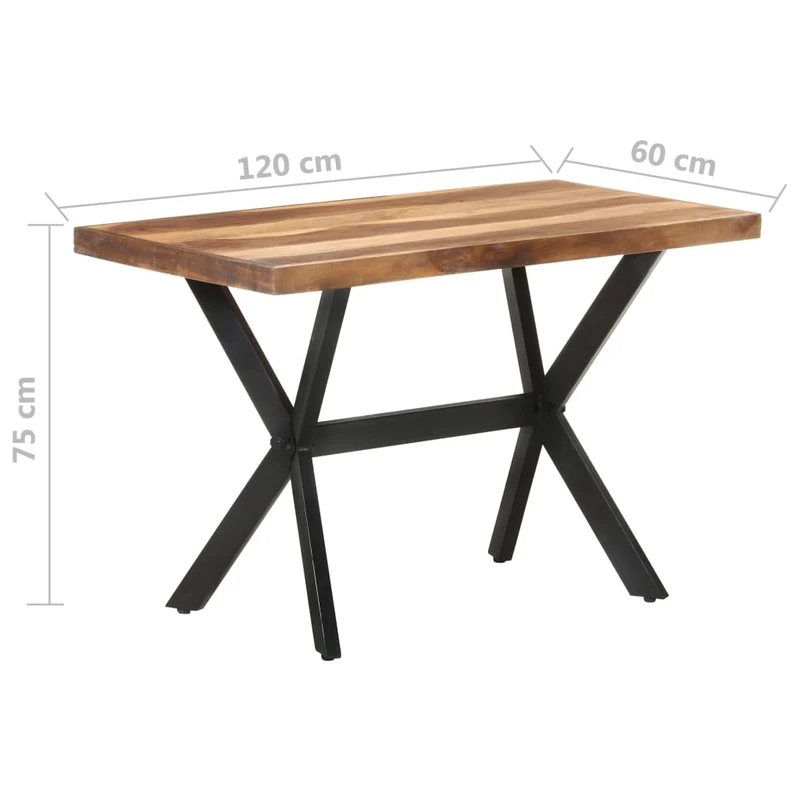 Table de salle à manger design industriel 120 x 60 x 75 cm bois d'acacia massif et bois d'hévéa et acier DEC036596