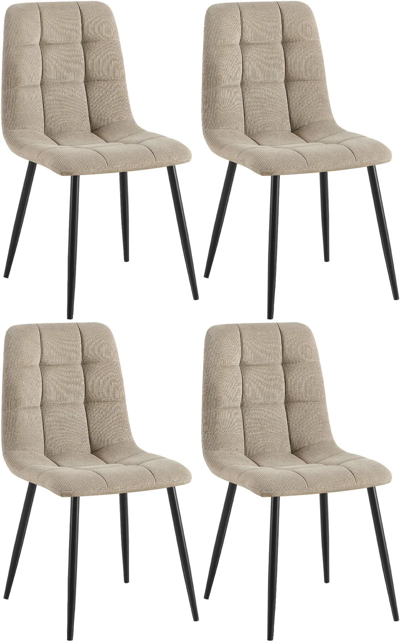 Lot de 4 chaises de salle à manger coutures décoratives carrées en velours côtelé taupe et métal noir 10_0007716
