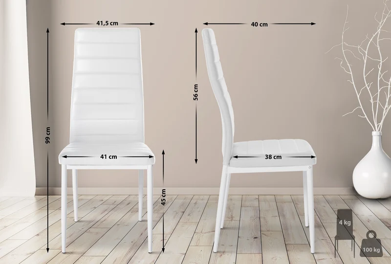 Lot de 6 chaises de salle à manger design simple en synthétique blanc avec couture cadre en métal noir CDS10297