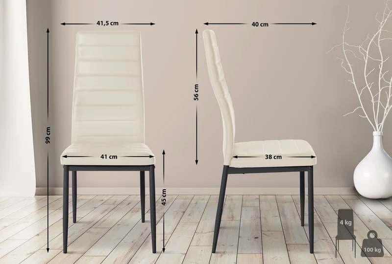 Lot de 6 chaises de salle à manger design simple en synthétique crème avec couture cadre en métal noir CDS10294