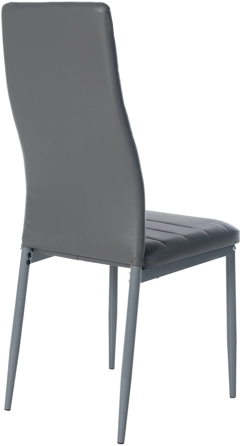 Lot de 4 chaises de salle à manger design simple en synthétique gris avec couture cadre en métal noir CDS10407