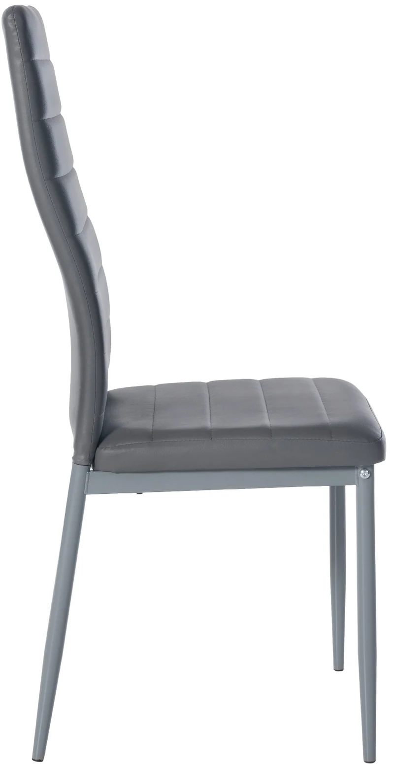 Lot de 4 chaises de salle à manger design simple en synthétique gris avec couture cadre en métal noir CDS10407