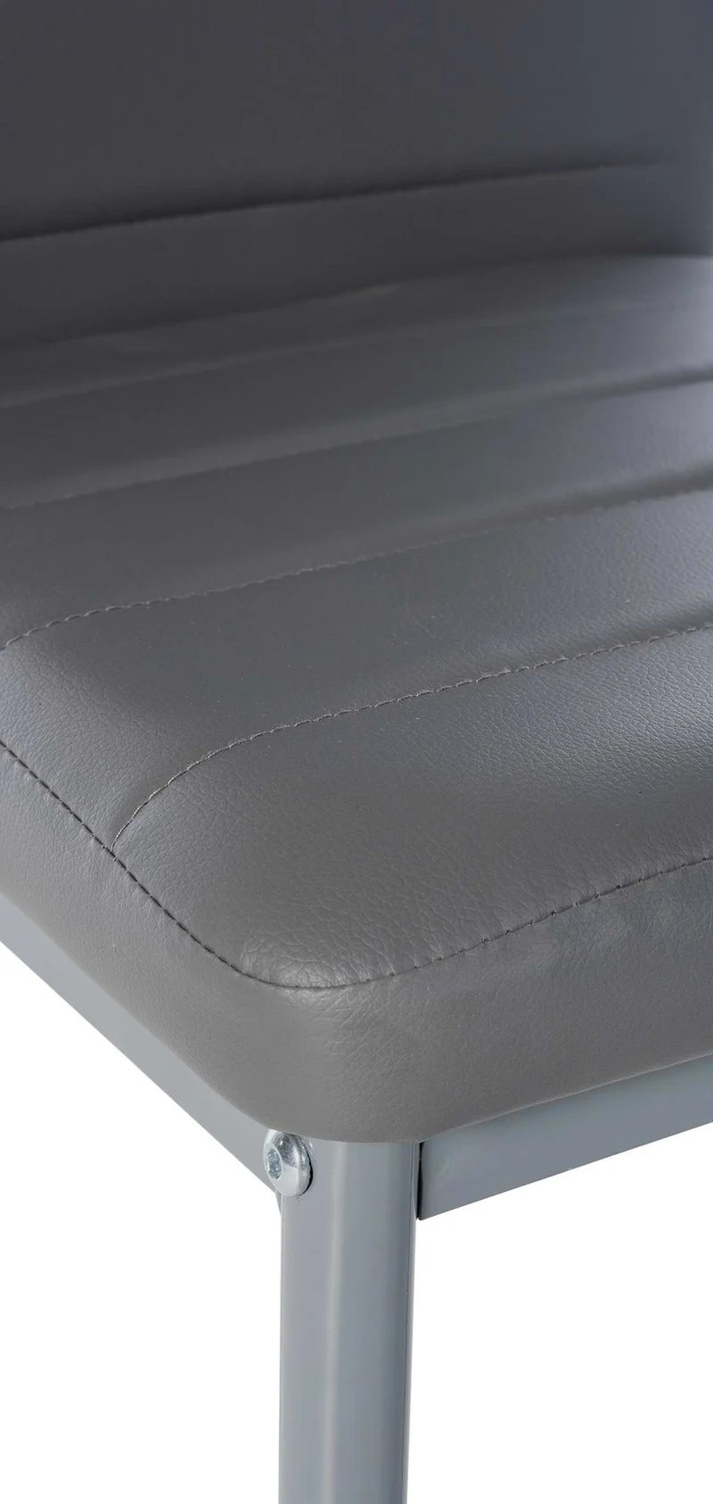 Lot de 4 chaises de salle à manger design simple en synthétique gris avec couture cadre en métal noir CDS10407
