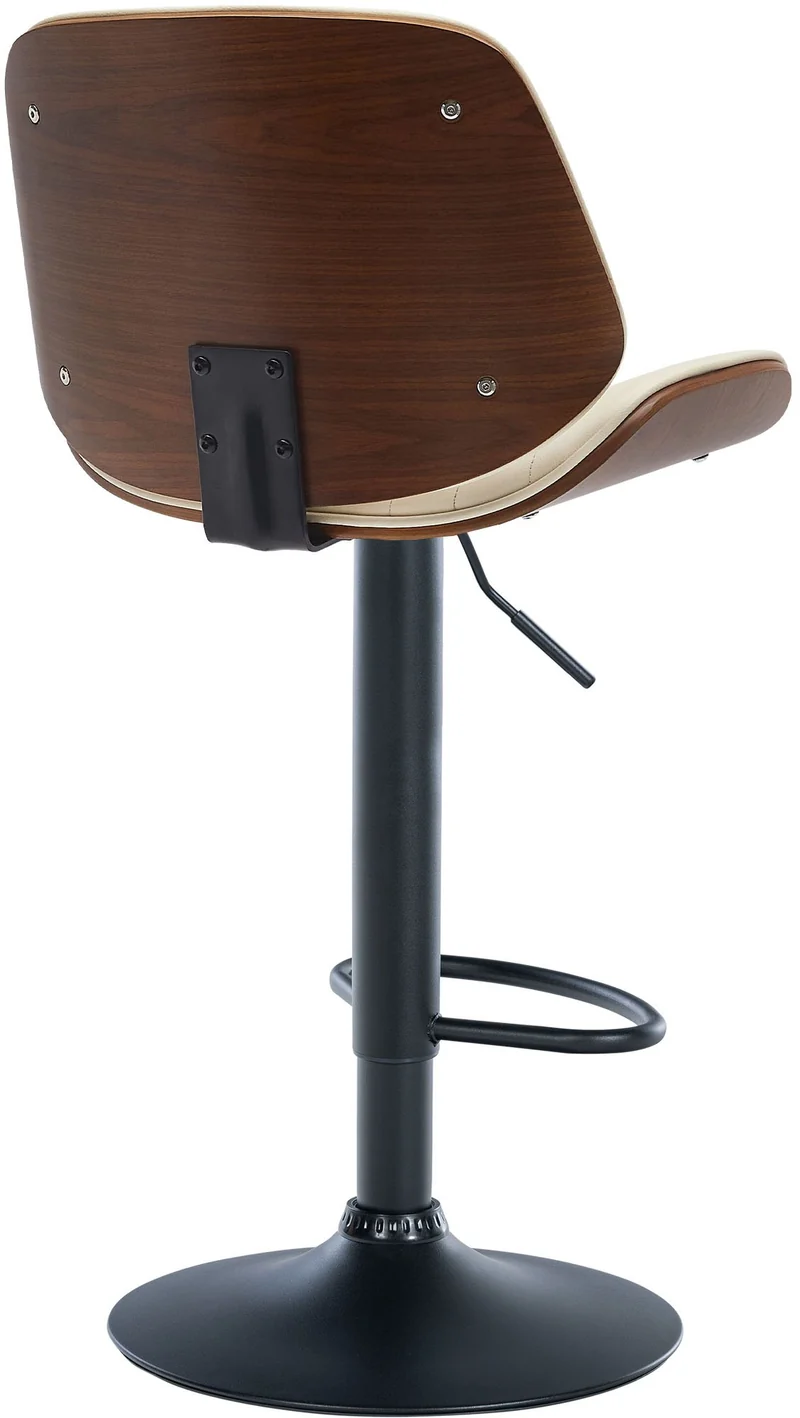 Lot de 2 tabourets de bar en similicuir crème avec surpiqûres cadre en bois foncé pieds en métal noir TDB10747