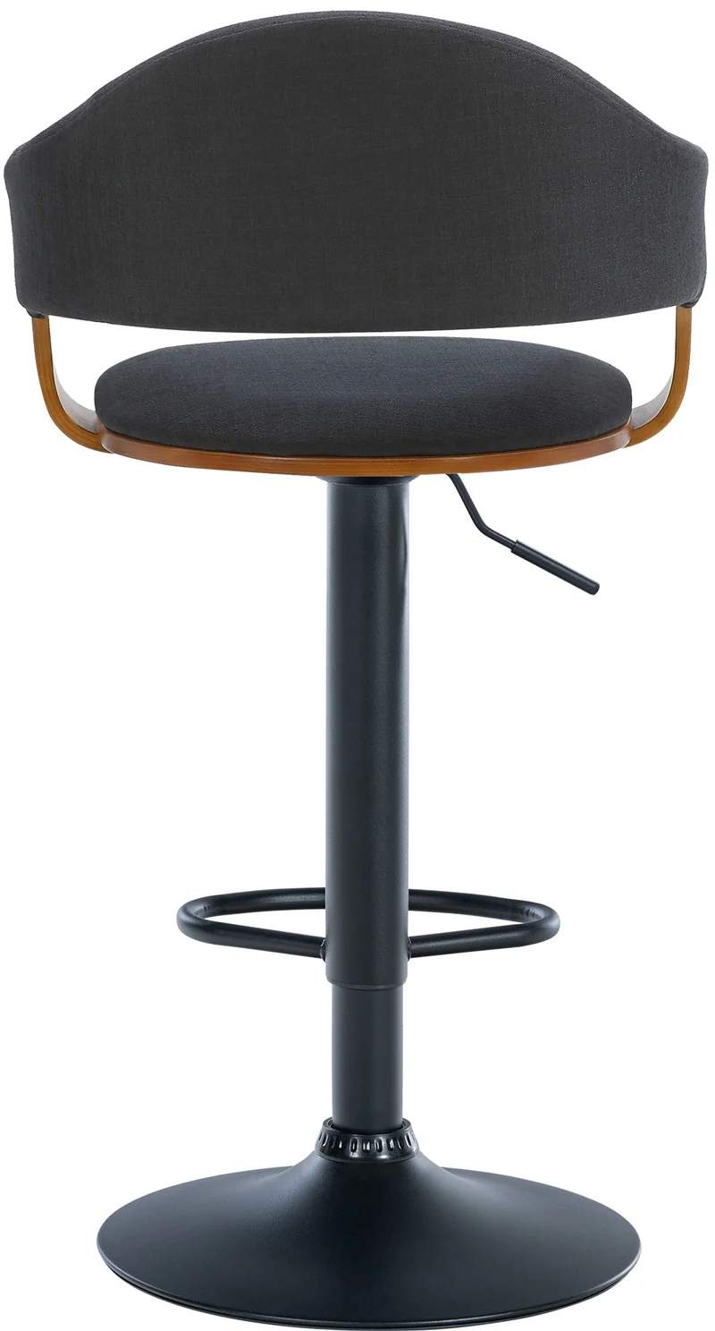 Lot de 2 tabourets de bar design rétro chic assise en tissu noir et bois noyer piètement en métal noir 10_0006710