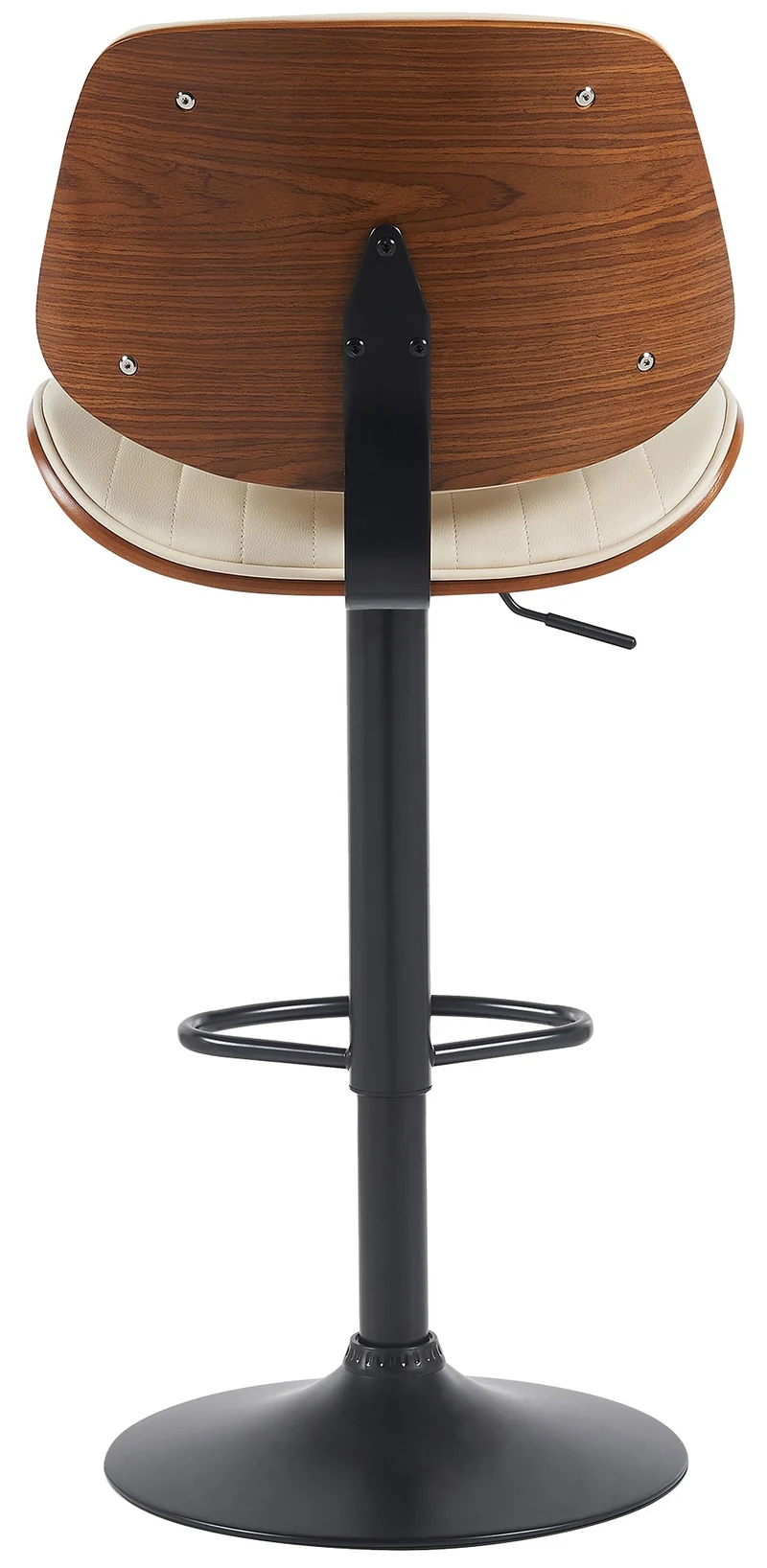 Lot de 2 tabourets de bar style rétro moderne assise en PVC crème bois noyer et cadre métal noir 10_0006687