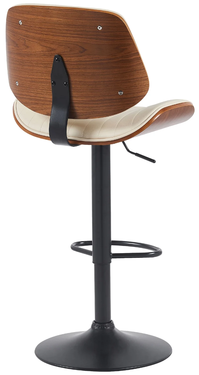 Lot de 2 tabourets de bar style rétro moderne assise en PVC crème bois noyer et cadre métal noir 10_0006687