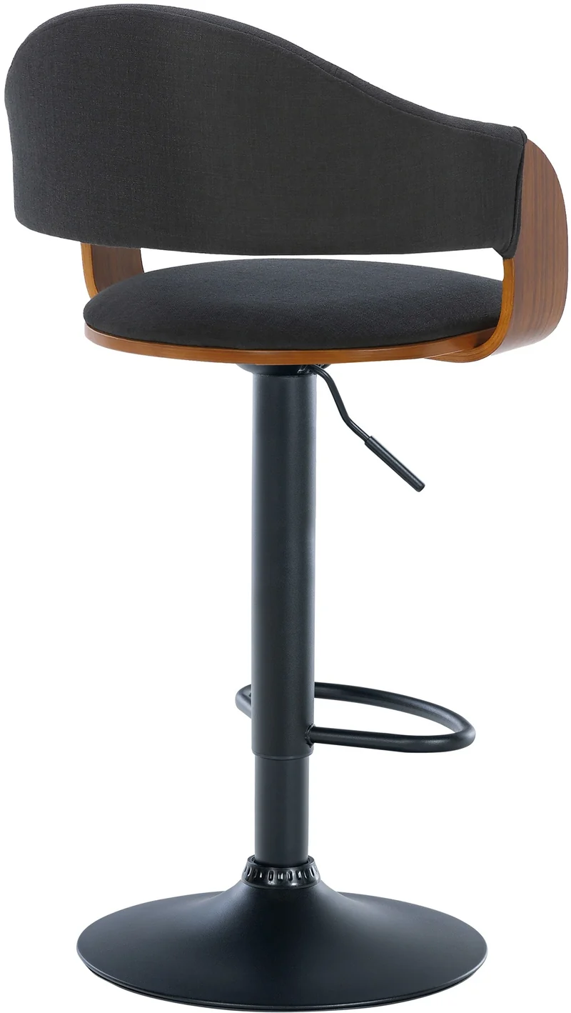 Tabouret de bar x1 design rétro chic assise en tissu noir et bois noyer piètement en métal noir 10_0006426
