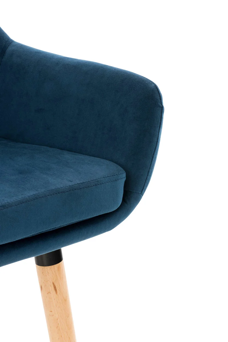 Tabouret de bar lounge x1 design scandinave assise en velours bleu pieds en bois repose-pieds en métal 10_0004913