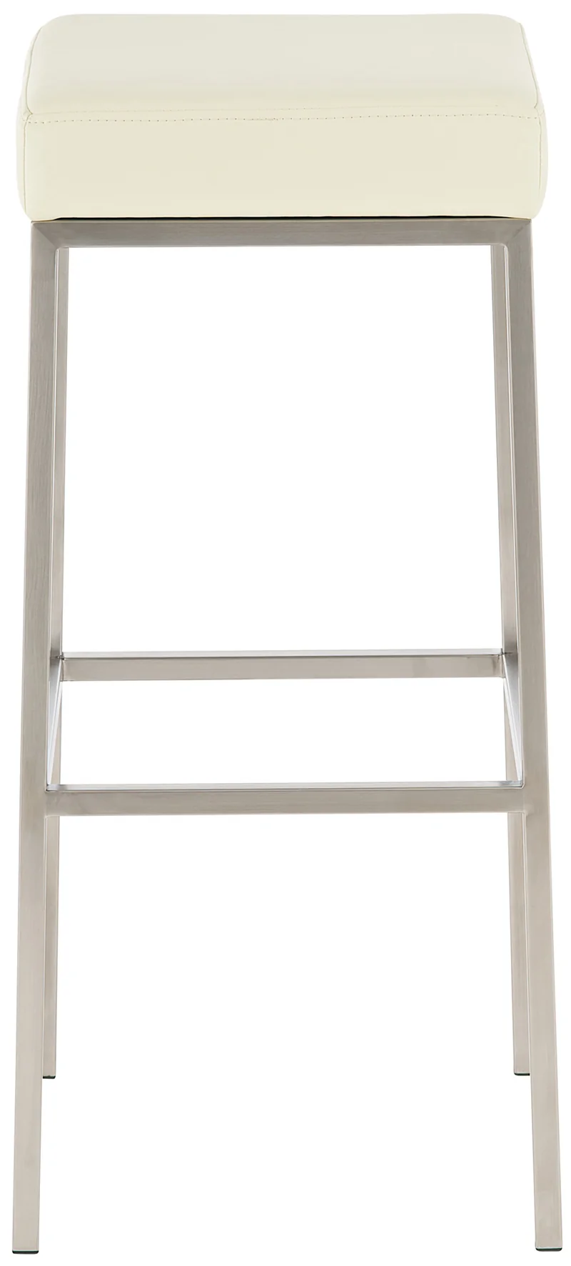 Lot de 2 tabourets de bar avec repose-pieds design simple hauteur 85 cm en PVC crème et acier inoxydable 10_0004374