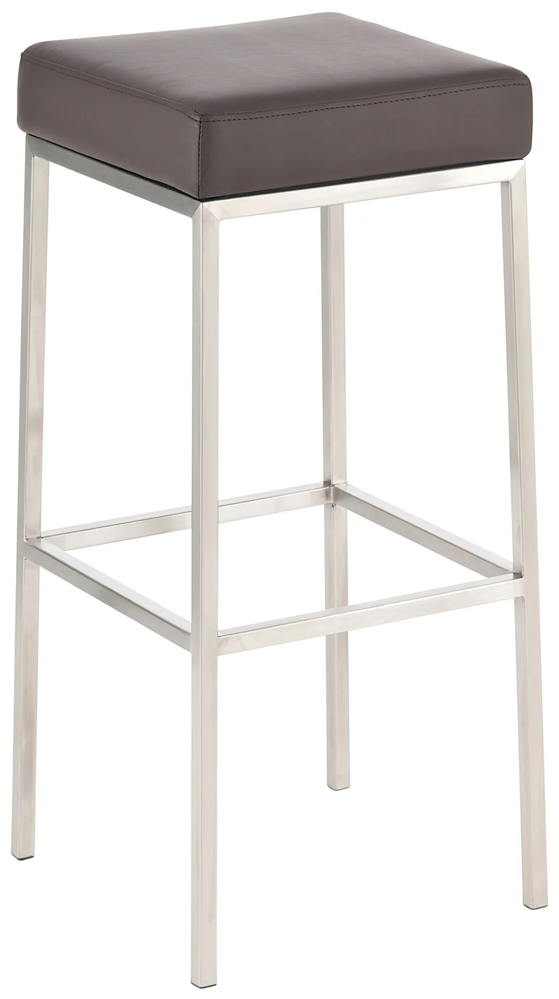 Lot de 2 tabourets de bar avec repose-pieds design simple hauteur 85 cm en PVC marron et acier inoxydable 10_0004373