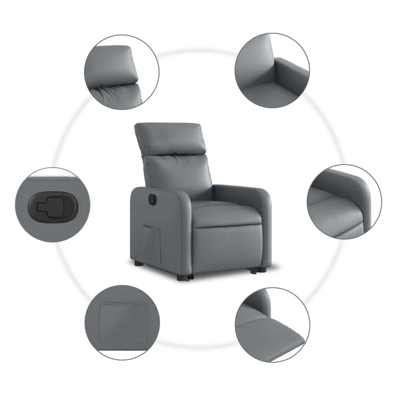 Fauteuil relax TV rembourrage confortable fonction de levage électrique en PVC gris DEC027976