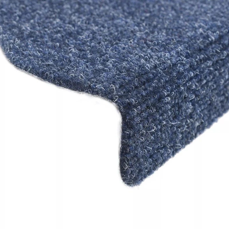 Tapis d'escalier auto-adhésif Poinçon aiguilleté 15 pièces Bleu DEC023309