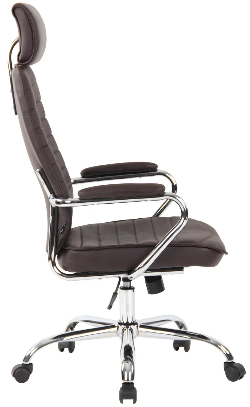Fauteuil de bureau hauteur réglable pivotant mécanisme de bascule cuir véritable marron et métal chromé 10_0002615